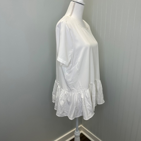 Hinge White Short Sleeve Ruffle Hem Peplum Back Tie Blouse S:X1 - Picture 2 of 6